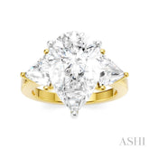 1 1/10 Ctw Pear Shape Trillion Cut & Round Cut Diamond Semi-Mount Engagement Ring in 14K Yellow and White Gold